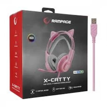 Slušalice žične gaming Rampage RM-K91 X-CATTY 7.1 RGB roze 36032