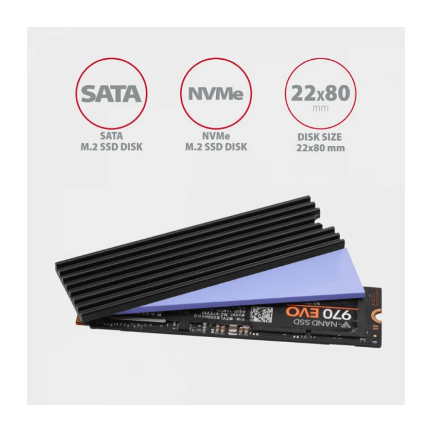 SSD M.2 Hladnjak AXAGON CLR-M2L6 passiv M.2-SSD-2280 6 mm, Crni