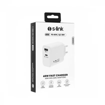 Strujni adapter S-link SL-EC69 65W PD 45W/QC 18W USB-C/USB-A Brzo punjenje