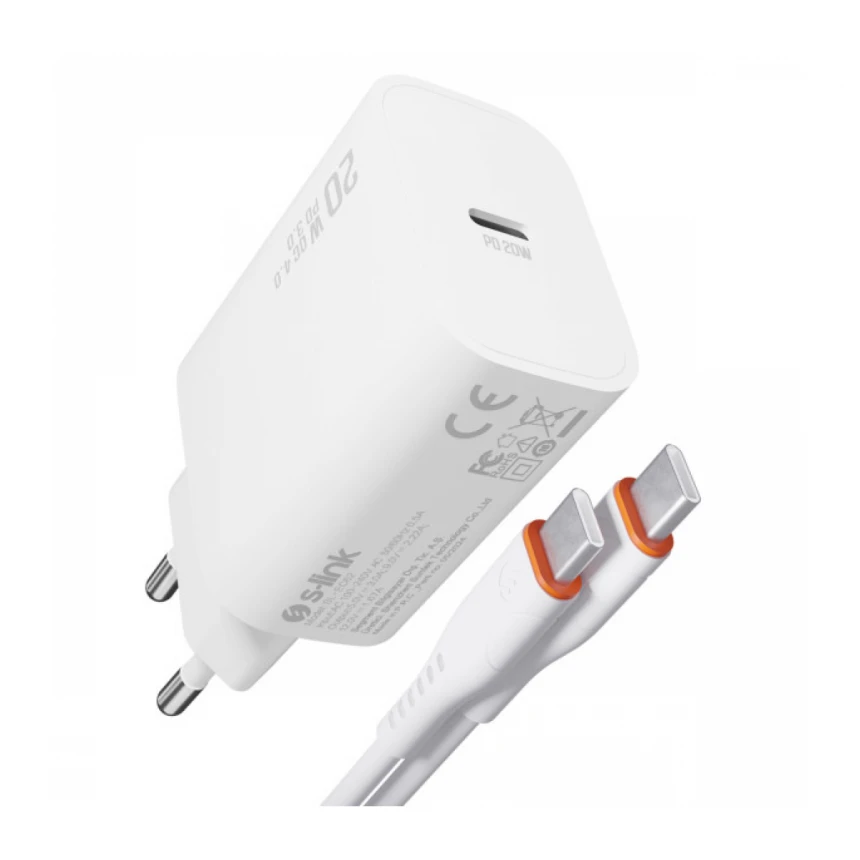 Strujni adapter sa kablom S-link SL-EC62TP Type-C 20W Brzo punjenje