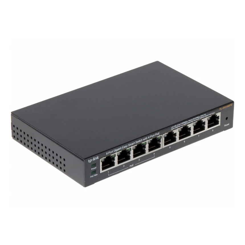 Switch TP-LINK TL-SG108PE Gigabit/8xRJ45/10/100/1000Mbps/eSmart/4xPoE/Desktop metalno  kućište