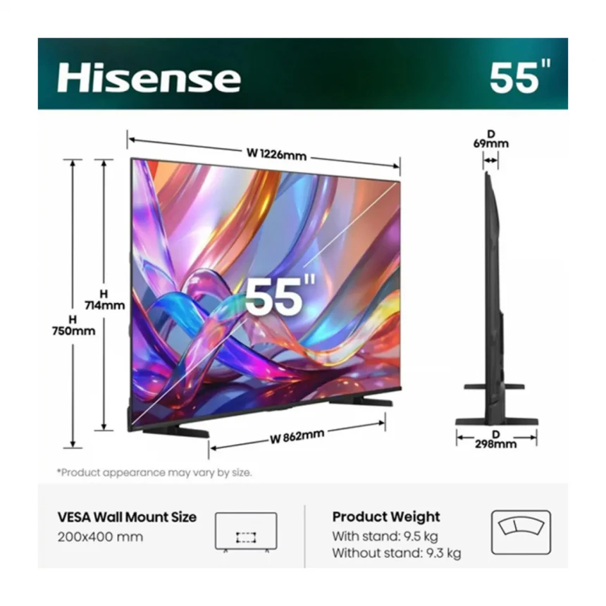 Televizor Hisense H55E7S Smart, QLED, 4K UHD, 55"(140cm), DVB-C, DVB-T2, DVB-S2