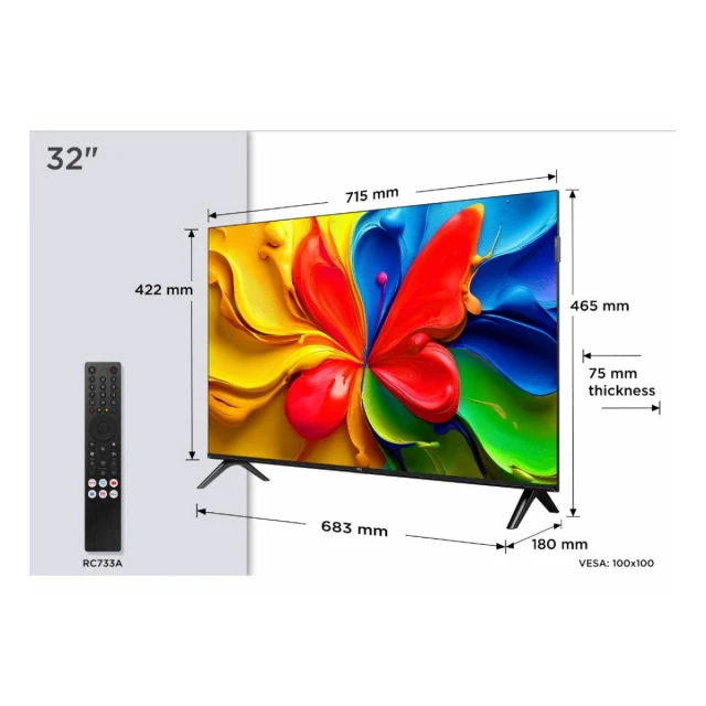 Televizor TCL 32S4K/QLED/32"/HD/60Hz/Google TV/crna
