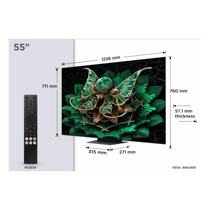 Televizor TCL 55C7K/QLED MiniLED/55"/4K UHD/144Hz/Google TV/crna