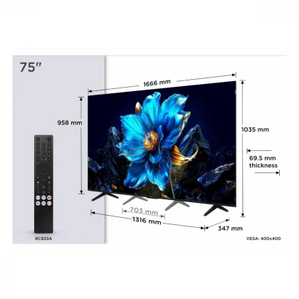 Televizor TCL 75P7K/QLED/75"/4K UHD/60Hz/Google TV/crna