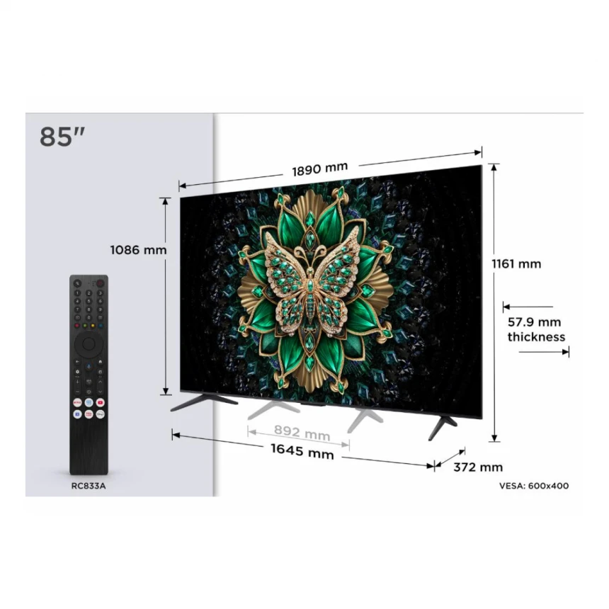 Televizor TCL 85C6K/MiniLED-QLED/85"/4K UHD/144Hz/Google TV/crna