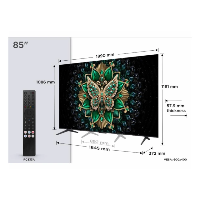 Televizor TCL 85C6K/MiniLED-QLED/85"/4K UHD/144Hz/Google TV/crna