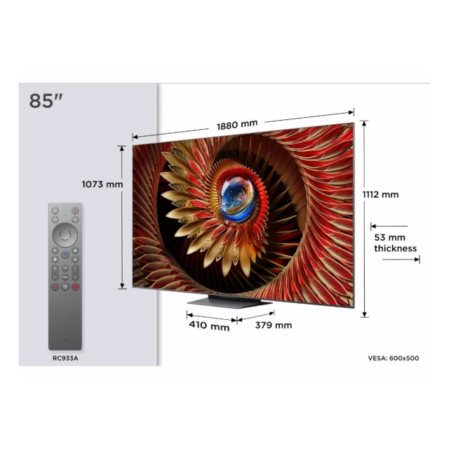 Televizor TCL 85C8K/QLED MiniLED/85"/4K UHD/144Hz/Google TV/crna