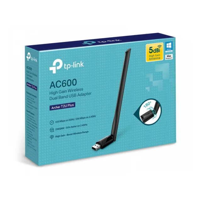 TP-LINK Archer T2U Plus AC600 high gain wireless 600Mb/s dual band USB Adapter 