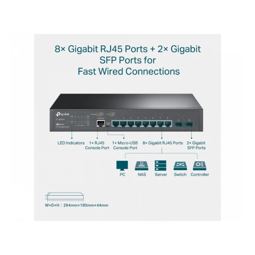 TP-LINK SG3210(UN) Omada 8-Port Gigabit L2+ Upravljivi Switch sa 2 SFP Slots 