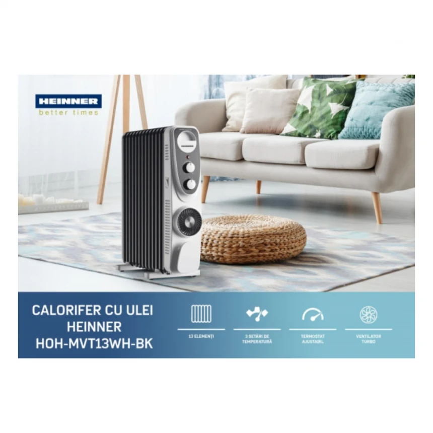 Uljani radijator HEINNER HOH-MVT13WH-BK 13rebara/2500W+ventilator 400W