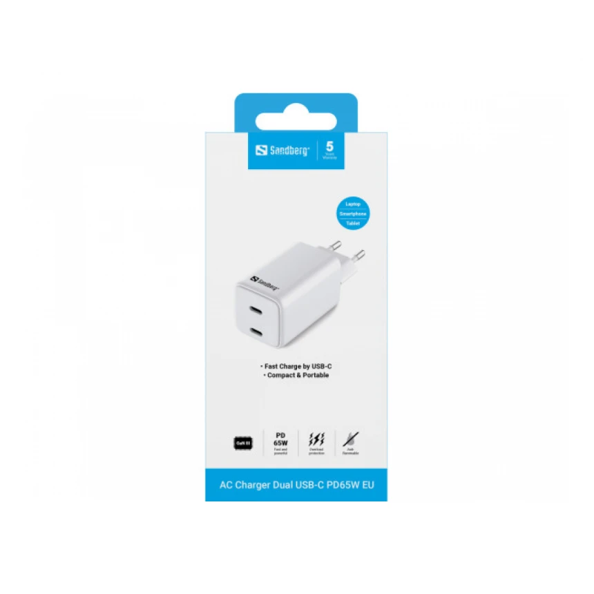 USB auto punjač Sandberg 441-56 Dual USB-C PD 65W