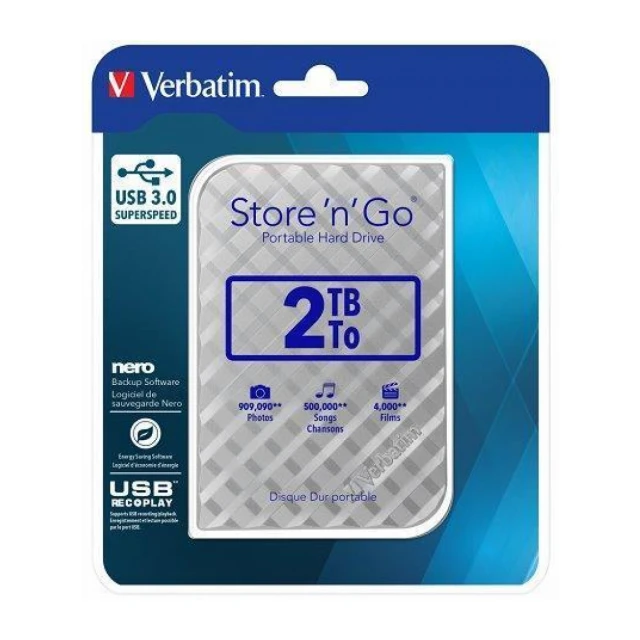 Verbatim HDD 2TB Silver Kocka (53198)