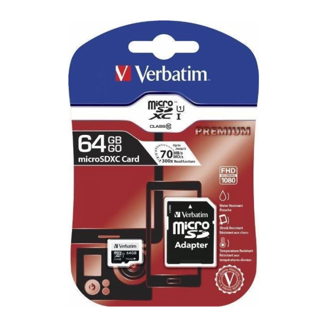 Verbatim MicroSD U1 64GB Adp (44084)