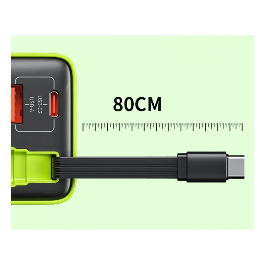 WEKOME WP-U39 Superbrzi Strujni GaN punjač, 2-porta USB (3.0 i 3.1 tip C) 65W sa displlejom i USB 3.1 tip C kablom 0.8m, žuti