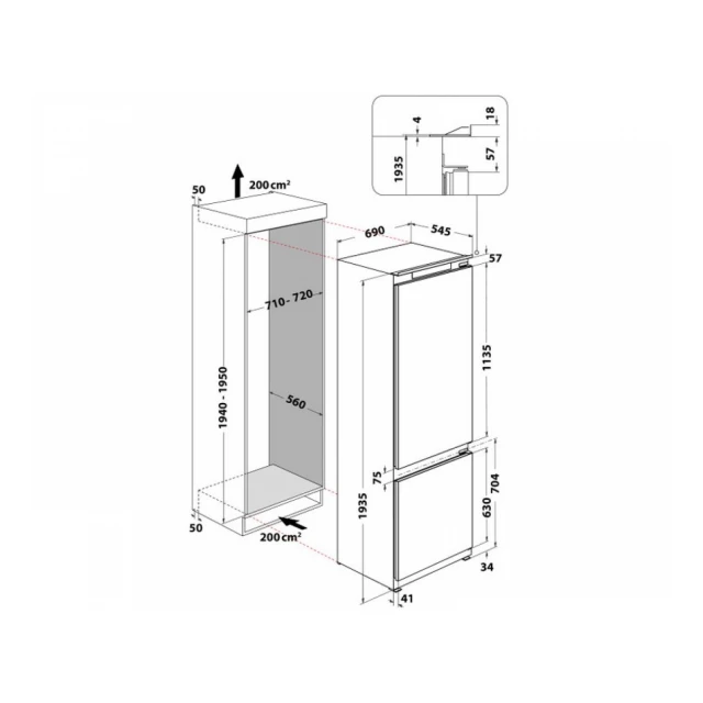 WHIRLPOOL SP40 812 EU 2  ugradni kombinovani frižider 