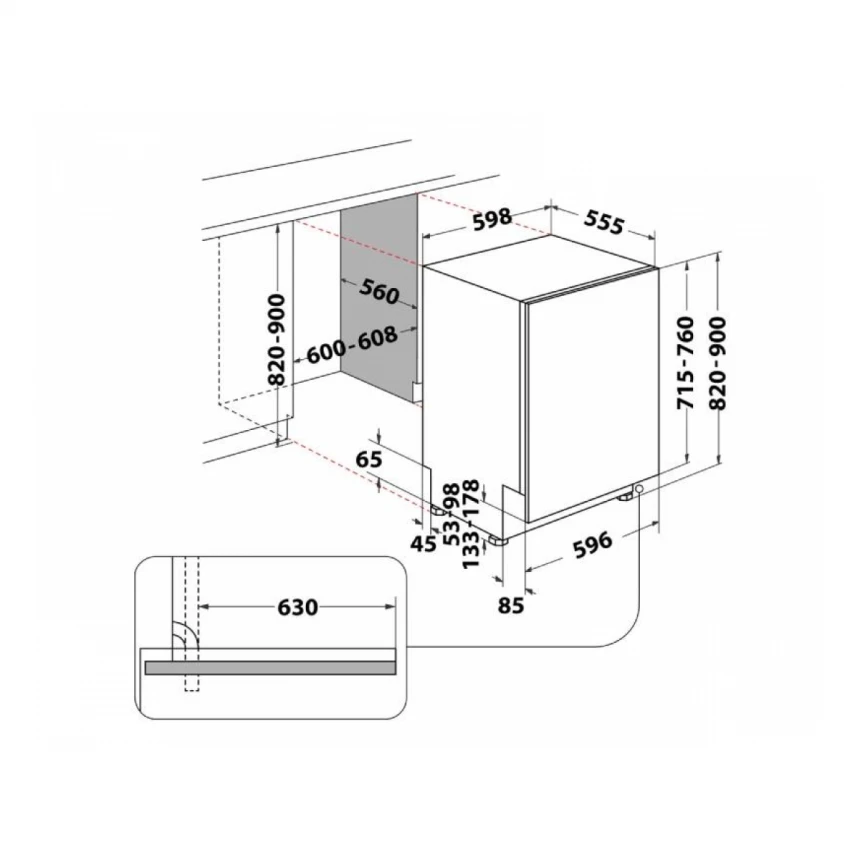 WHIRLPOOL W7I HP40 L ugradna mašina za pranje  sudova -60cm 