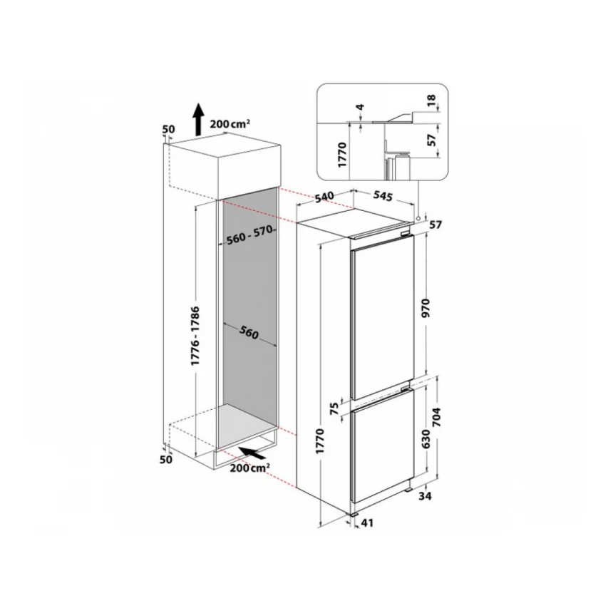 WHIRLPOOL WHC18 T323 Inverter ugradni kombinovani frižider 