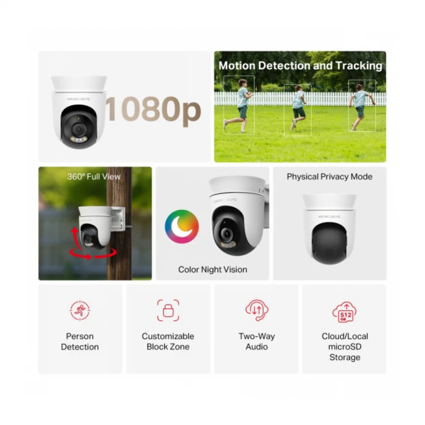 WiFi kamera Mercusys MC500 PTZ/FHD/Micro SD/Outdoor