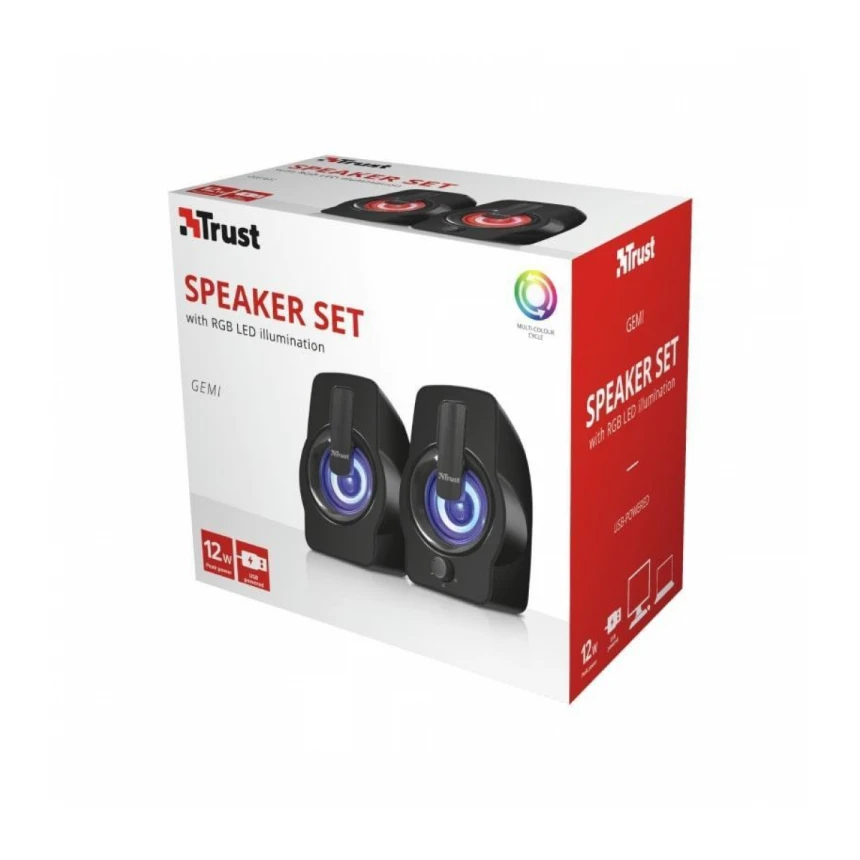 Zvucnik TRUST Gemi 2.0/12W(6W RMS)/ RGB/crna